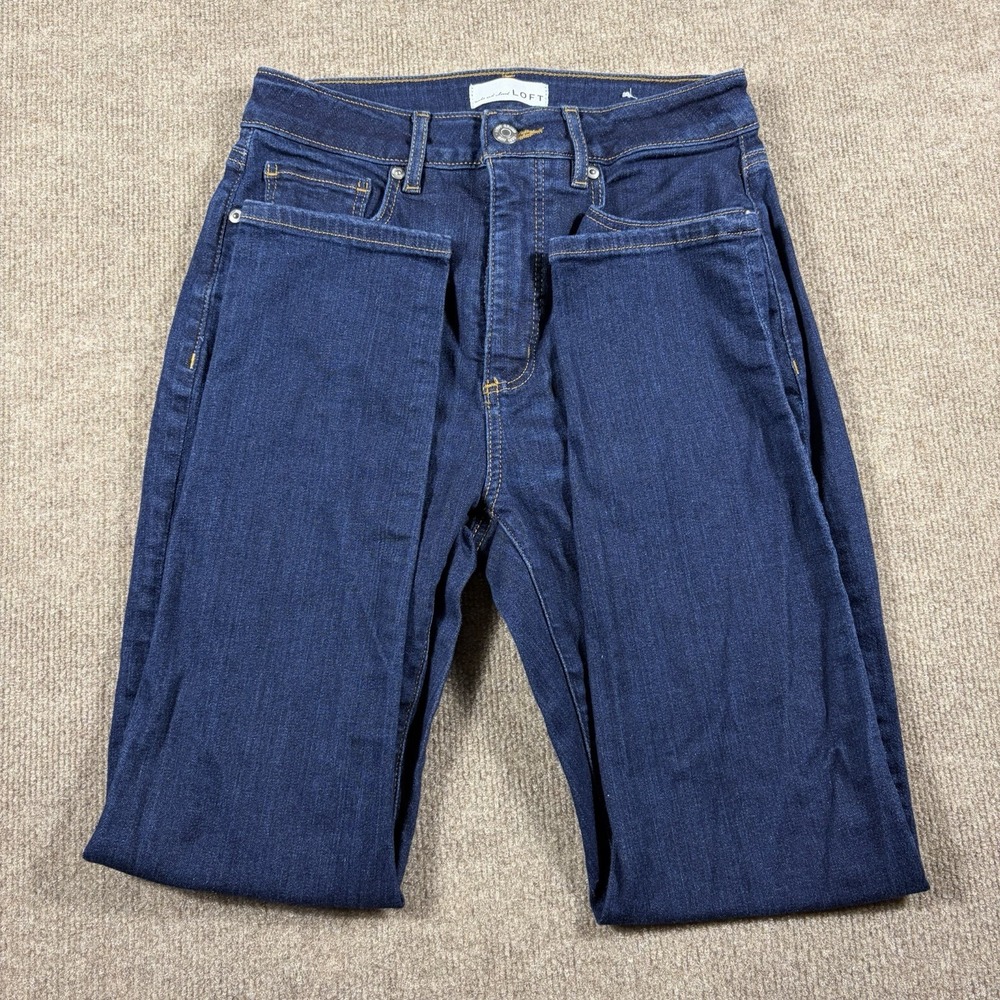 LOFT Women's Dark Blue Denim The Curvy Skinny Fit 5-Pocket Button Zip Size 26/2